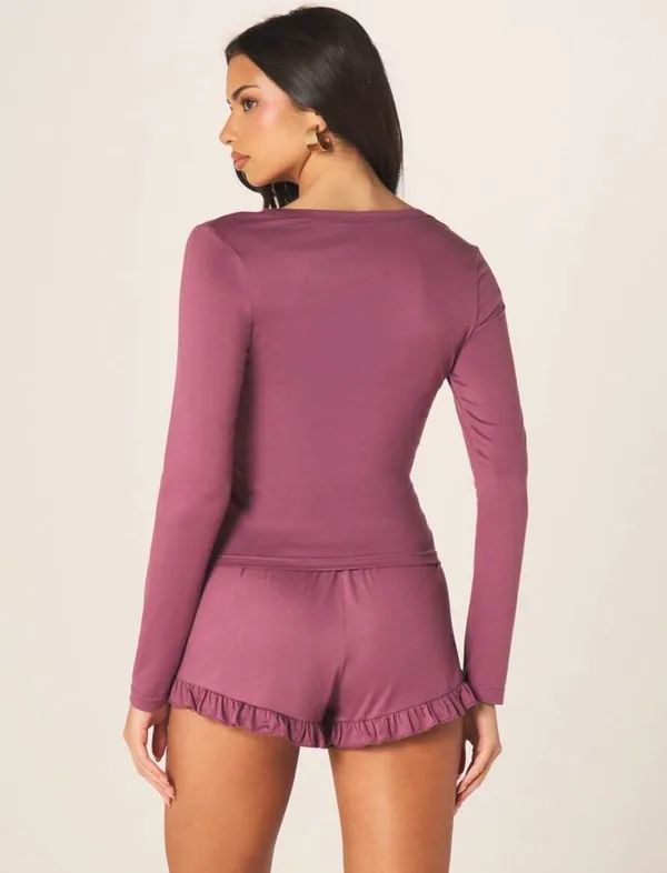 🆕💜Soft Ruffle Pajama Set in Plum - Image 5