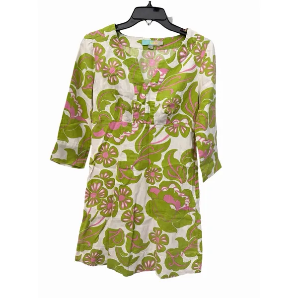 Boden Tunic Dress Sz 4 Floral 100% Linen 3/4 Sleeve Womens Tropical #JJJ15-2 - Image 11