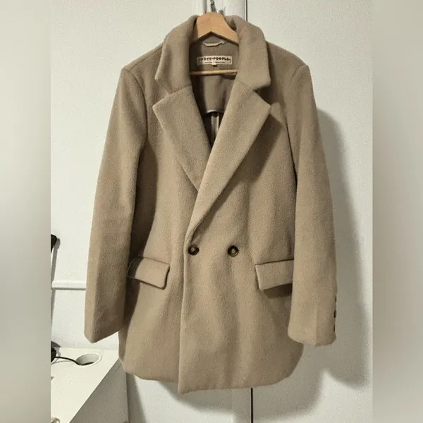 Free People tan double breasted oversized coat size large - Image 7