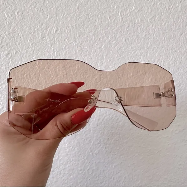 FREE PEOPLE Sidetracked Rimless Sunglasses Retro 70’s Summer Beach Neutral RARE - Image 8
