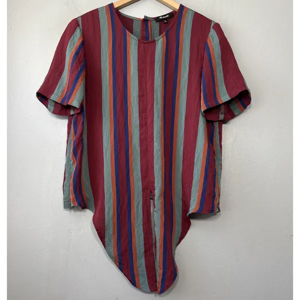 Madewell Striped Tie Front Top Size Medium Rosalinda Beachy Retro Summer Blouse - Image 5