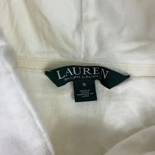 Lauren Ralph Lauren‎ Hoodie Womens Small White Henley Pullover Pocket Logo Knit - Image 5