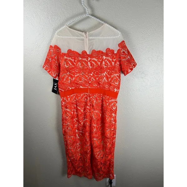 NEW Jax Dress Size 14 Short Sleeve Lace Mesh Sheath Bright Colors Knee Length - Image 8
