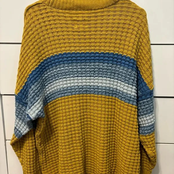 Urban Outfitters BDG Max Oversized Waffle Knit Sweater Yellow - Image 3
