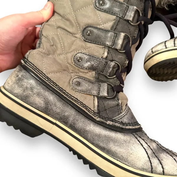 Sorel Tofino Tall Gray Waterproof Lace Up Distressed Faux‎ Fur Snow Boots Sz 7.5 - Image 7