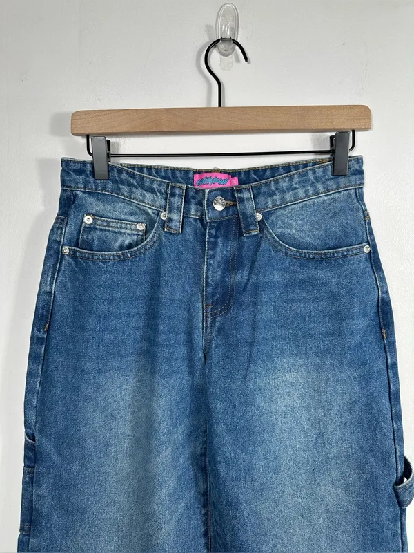 Edikted Wide Leg Carpenter Jeans Y2K Skater Baggy Denim‎ Blue High Rise XS - Image 3