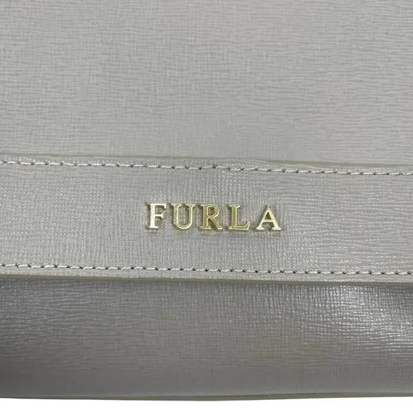 Furla Ginevra Leather Mini Crossbody Bag Sabbia Beige Gray Gold Chain - Image 8
