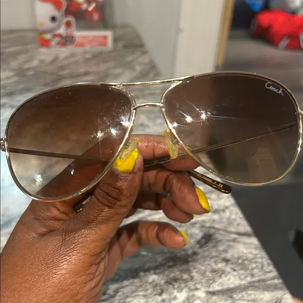 Coach Gold Frame Sunglasses with Brown Lenses lens has scratches price reflected - Image 14