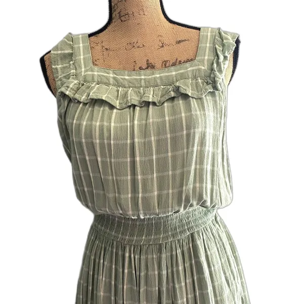 Maurices Sage Green Sundress Windowpane Check Plaid‎ Smocked Waist Size Small - Image 2