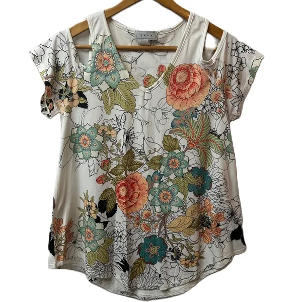 Gaze Women’s Floral Cold‎ Shoulder Top Size Large - Image 5