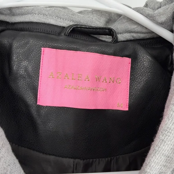 Azalea Wang Black Faux Leather Hooded Moto Biker‎ Jacket BISBONE Size M - Image 3