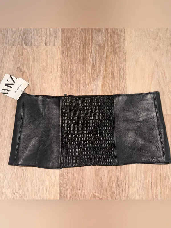 NWT Zara 100% Leather Black Waist Belt - Size Large - Image 4