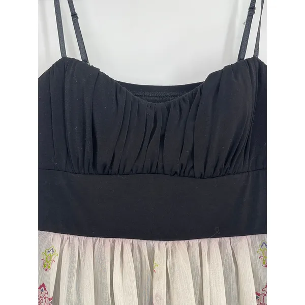 Vintage Babydoll Black Fit and Flare Y2K‎ Green Pink Floral Knee Length Dress - Image 3