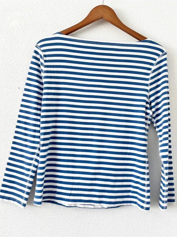 J.McLaughlin Blue White Striped Cotton Boat Neck Long Sleeve Top - Image 8