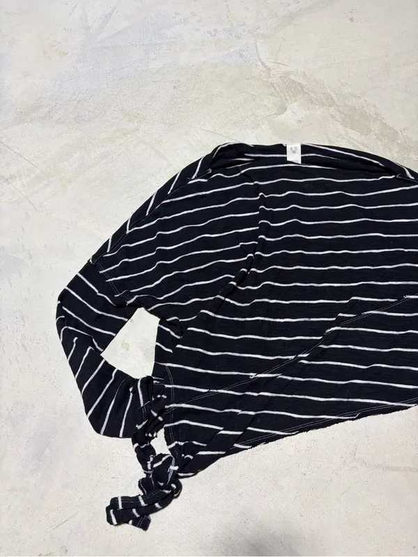 Free people we the free Black & White Striped Long Sleeve Tie-Hem Top medium - Image 2
