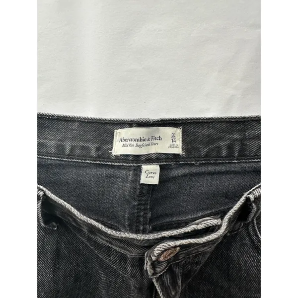 Abercrombie & Fitch Curve Mid Rise Boyfriend Cut Off Shorts Black Denim 14/32 - Image 3
