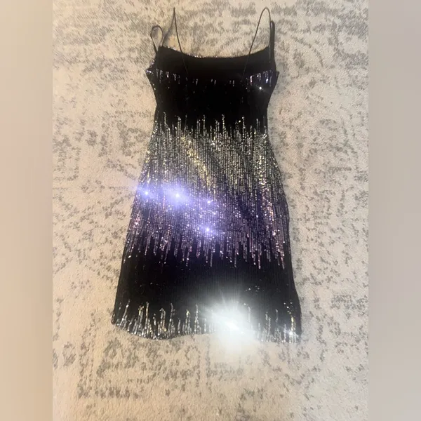 B Darlin Ombre Purple Black Sequin Mini Dress Size 1/2 Bodycon Sparkly Glam - Image 8