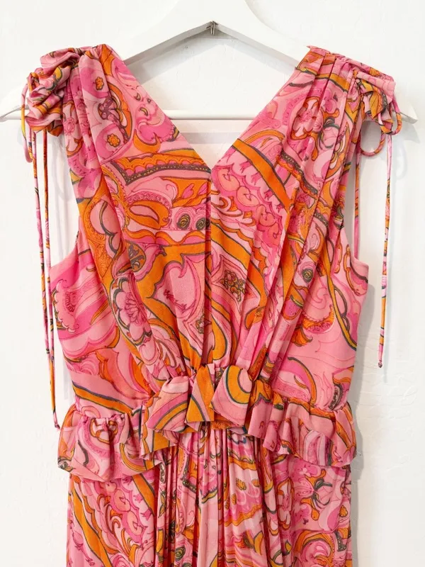 Delfi Collective Lilah Dress Size Small Floral Midi Ruffle Trim Romantic Boho - Image 10