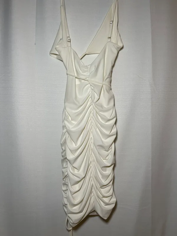 White Ruched Detail Mini Dress - Image 2