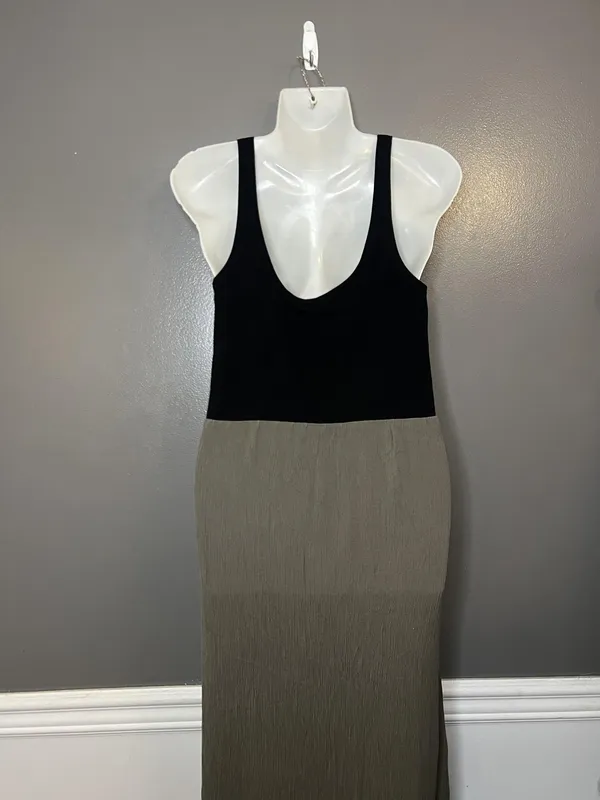 Lou & Grey Dress Womens Medium Black Olive Colorblock Maxi Sleeveless Tank - Image 6