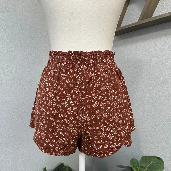 Aeropostale Brown Ditzy Floral Shorts Flowy Elastic Drawstrings Pockets - Image 4