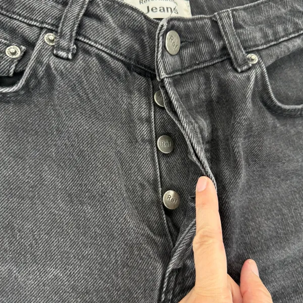 Reformation Jeans Womens Size 26 Black High Rise Button Fly Straight Leg Denim‎ - Image 4