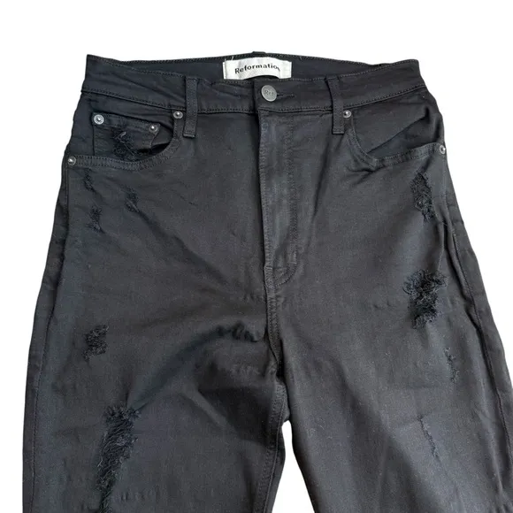 Reformation Size 29 High Rise Frayed Hem Jeans Black Distressed Stretch‎ Grunge - Image 5