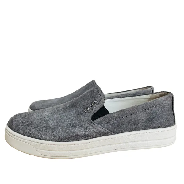 Prada Gray Suede Slip On Sneakers Womens 7 Leather Lined - Image 9