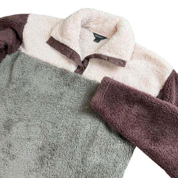 Eddie Bauer Teddy Fleece Pullover Women's Small Colorblock Sherpa Snap Soft - Image 2