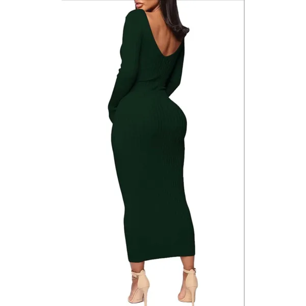NEW Green Ribbed Sweater Bodycon V Neck Off Shoulder Midi Dress 1X - Image 2