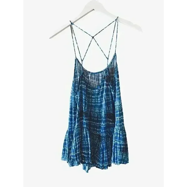 Free People Peplum Crisscross Oversized Abstract Artsy Beach Back Tank Top SZ XS - Image 5