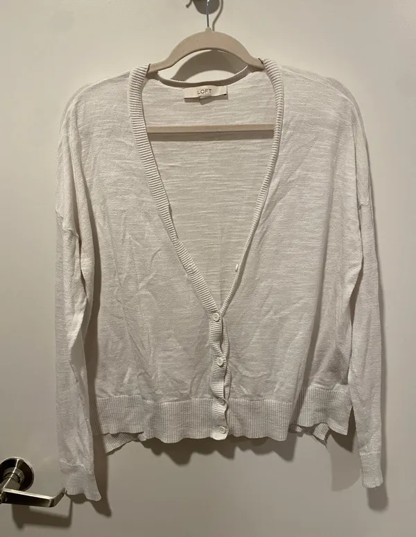 Loft White Knit Cardigan Cardigan Sweater - Image 2