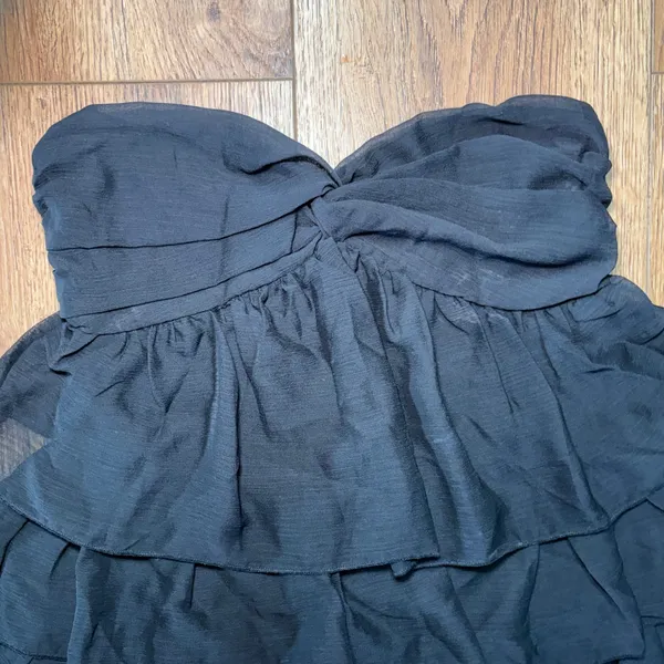 Missguided Black Strapless Tiered Ruffle Mini Dress Sweetheart Neckline Size S - Image 3
