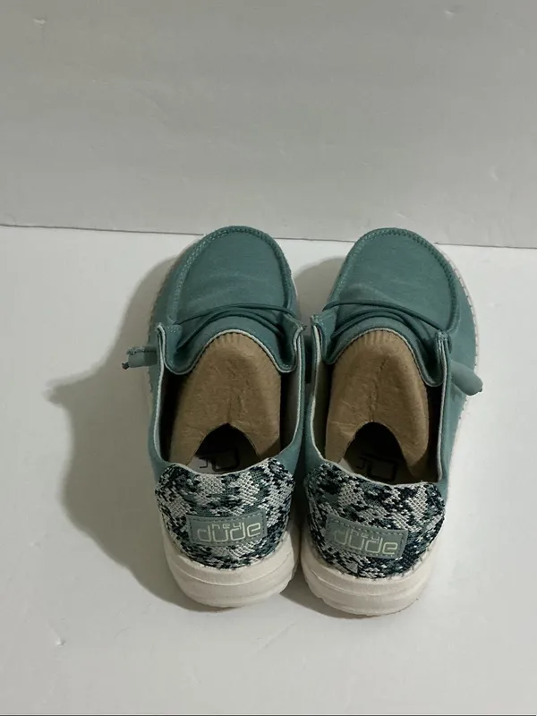 Hey Dude Teal Slip-On Casual Sneakers with White Sole and Patterned Heel - Image 3