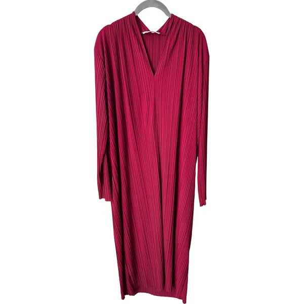 Max Mara Leisure Burgundy Red Tubo Pleated Plisse V-Neck Midi Dress XL‎ - Image 4