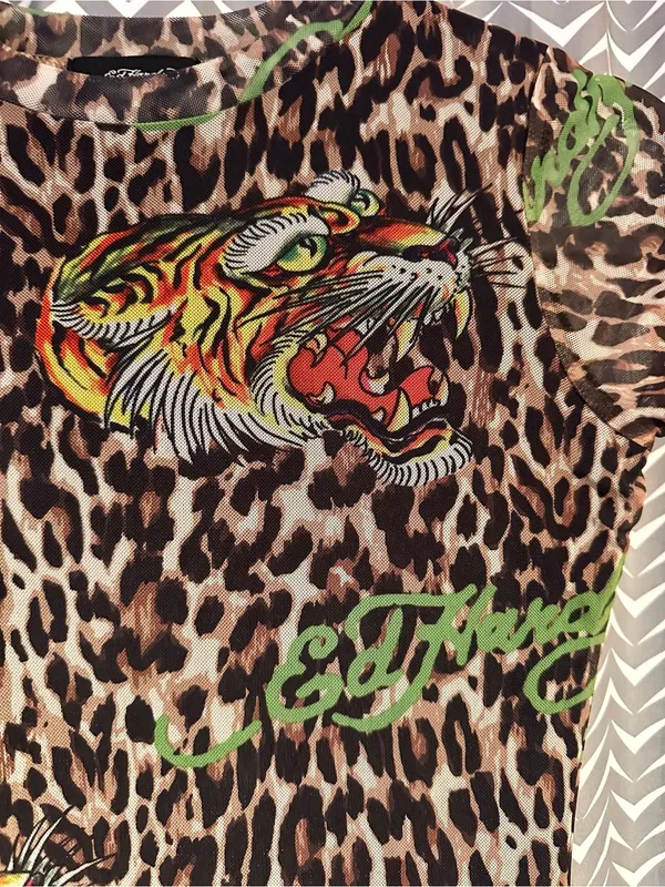 ED HARDY | Power Mesh Leopard Print Tiger Tattoo Mini Dress, XS - Image 2