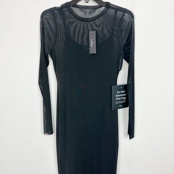 Lulus Perfect Plans Black Sheer Mesh Long Sleeve Midi Dress Party Cocktail S NWT - Image 6