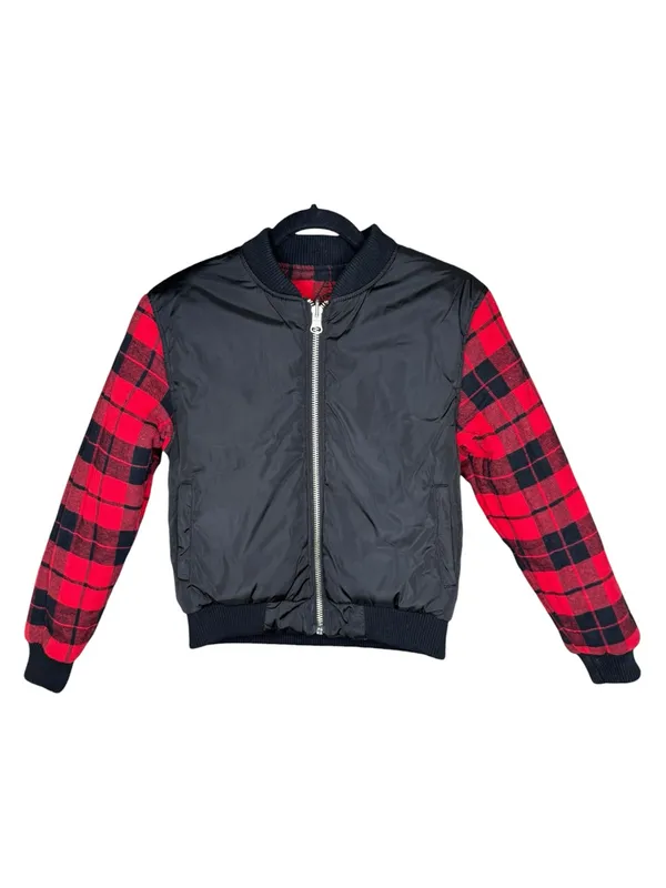 Y2K: UNIF 𖤐 Plaid Reversible Baddie Bomber Jacket 𖤐 Red Buffalo Plaid Black 𖤐 S - Image 9