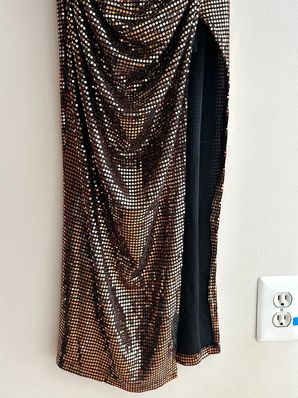 Selfie Leslie Dancing In September Thigh Split Sequin Dress Bronze, Size XL - Image 9