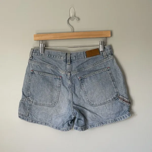 Tommy Hilfiger Vintage 1990's Cargo Denim Shorts Light Blue 100% Cotton Size 6 - Image 2