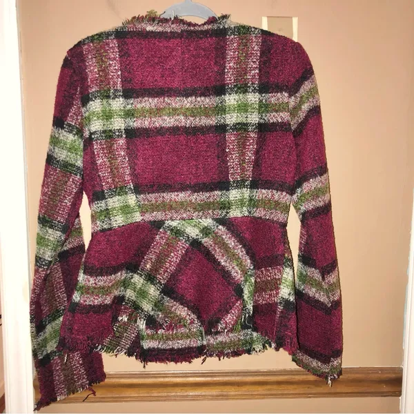 Hem & Thread Fringe‎ Plaid wool zip peplum Jacket red green size medium - Image 2