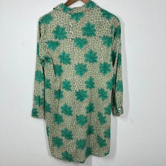 Roberta Roller Rabbit Green Mini Shirt Dress Palm Leaf Cotton Classic Preppy - Image 8