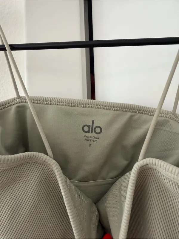 ALO Yoga Ribbed Sage Green Crop Tank with Thin Straps - Image 6