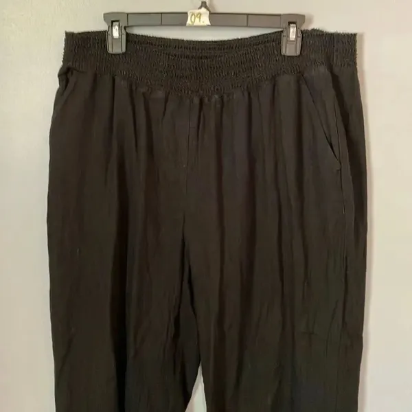 Briggs linen blend Black High Rise wide leg Pull on pants Size XL #785 - Image 2