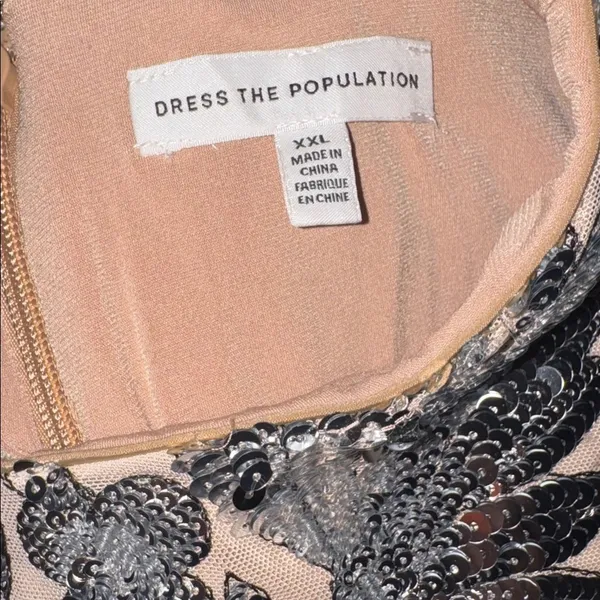 NEW Dress the population Emmalyn Sequins Long Sleeve Sliver Nude Midi size XXL - Image 6