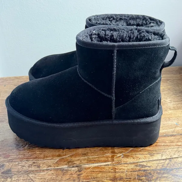 UGG Classic Ultra Mini‎ Platform Boots Black Suede Ankle Booties - Image 4