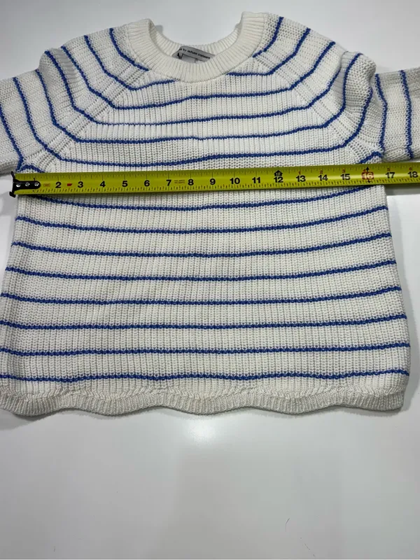 Autumn Cashmere White Crewneck Sweater with Blue Stripes - Image 3