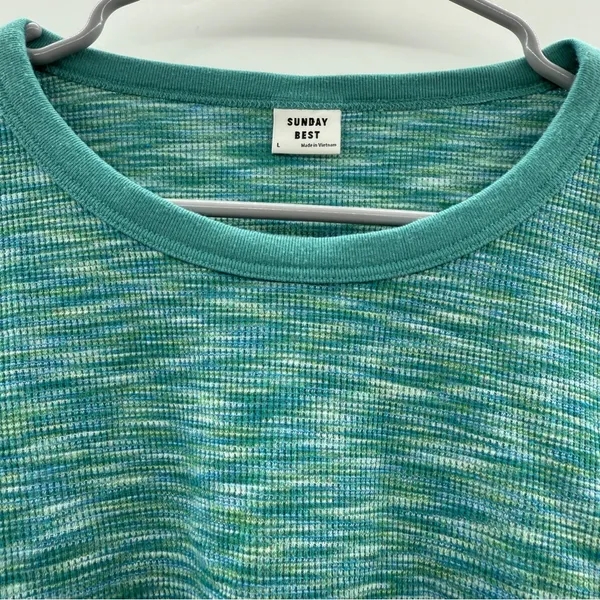 Aritzia Sunday Best Blue Green Space Dye Long Sleeve Cropped Top‎ Sz L - Image 5
