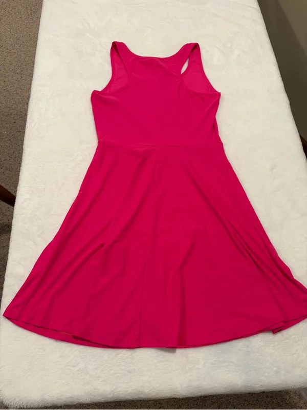 MISSUFE Hot Pink Athletic Tennis Dress Racerback A-Line - Medium - Image 2