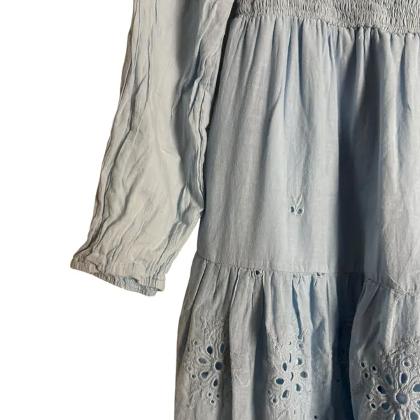 Area Stars Eyelet Trim Light Blue Long Sleeve Square Neck Dress Size Medium - Image 9